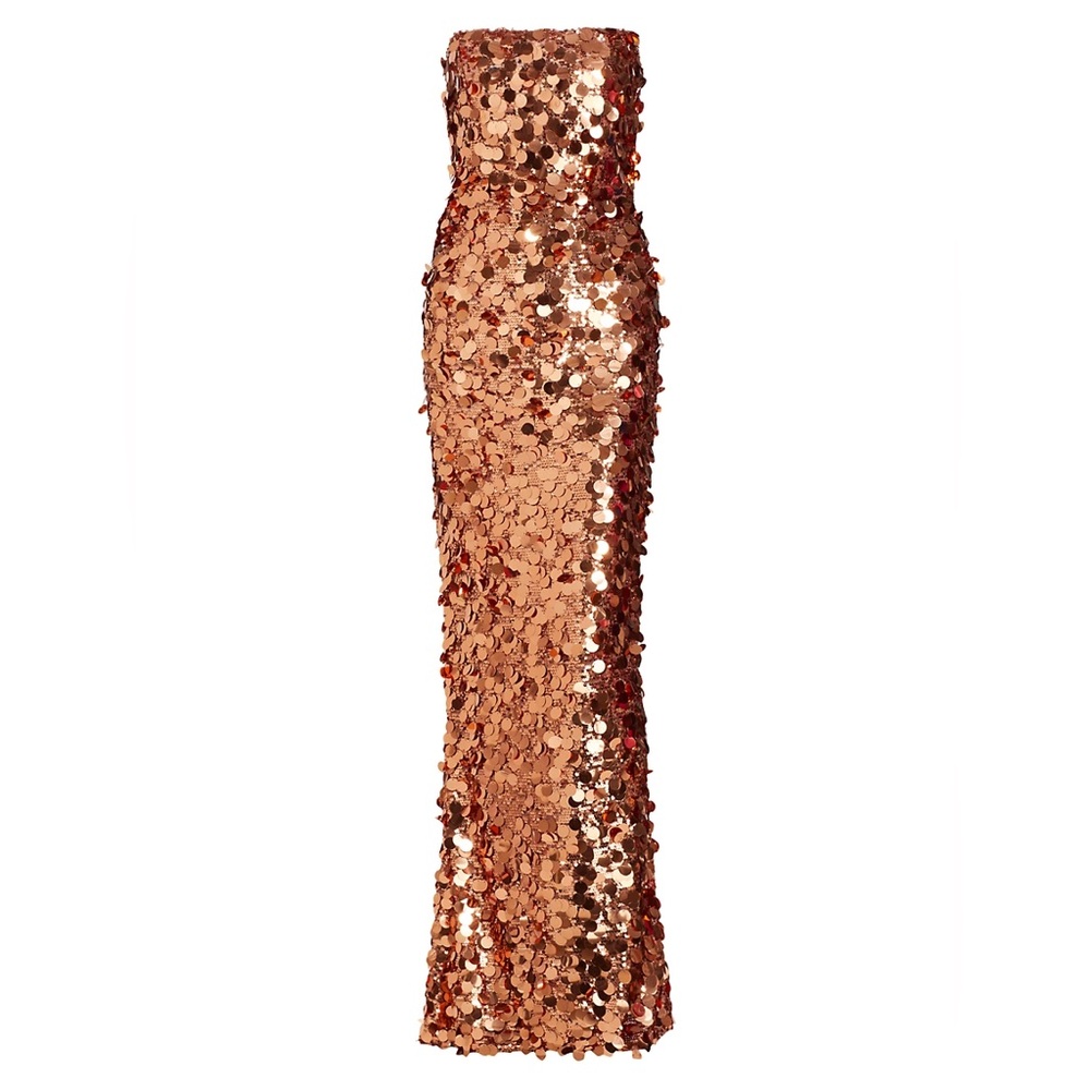 NWOT BRONX AND BANCO Farah Strapless Gold Sequined Gown